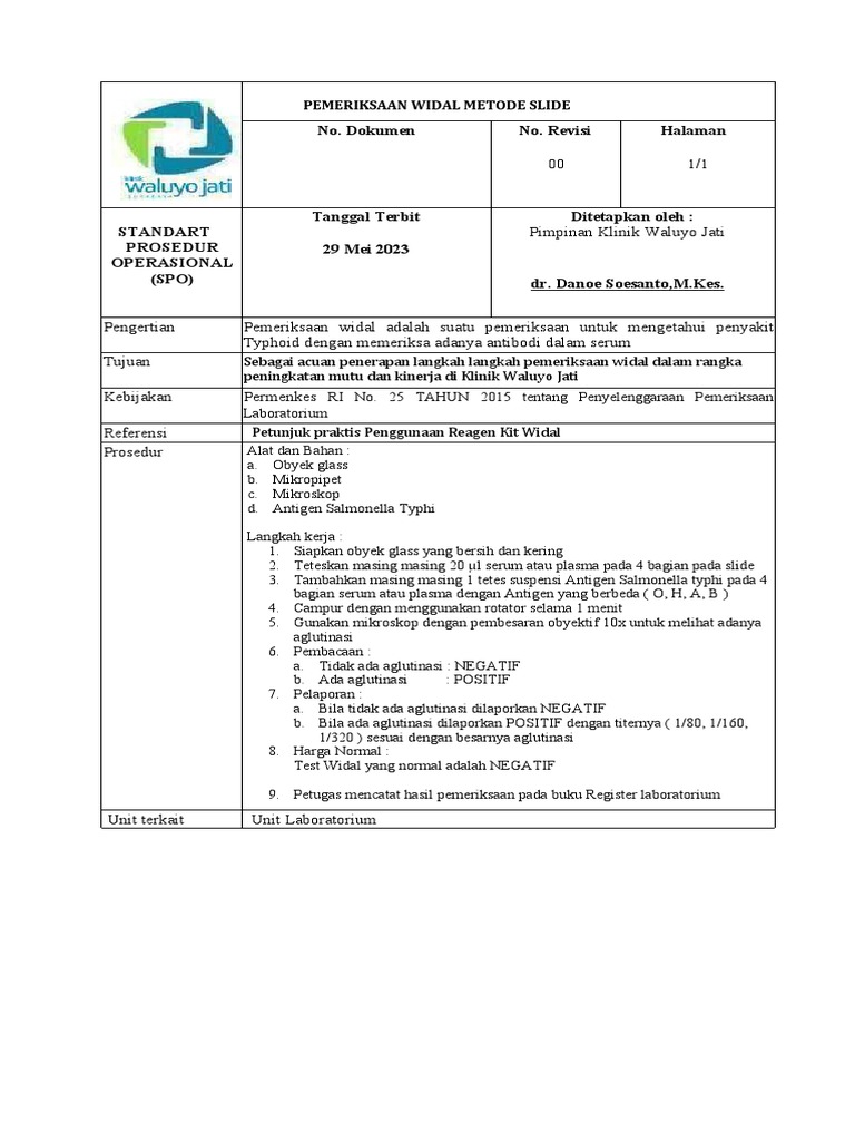 SPO Pemeriksaan Widal Slide | PDF