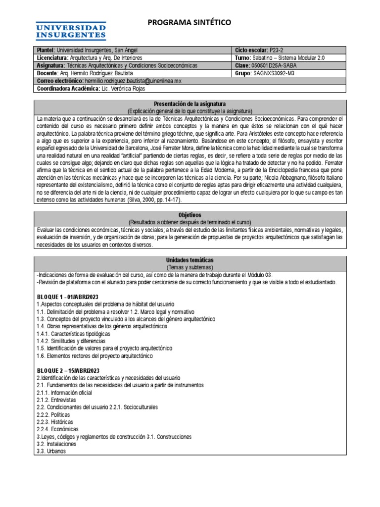 Técnicas Arquitectónicas P23 - Hermilo Rodríguez | PDF | Moodle | Realidad