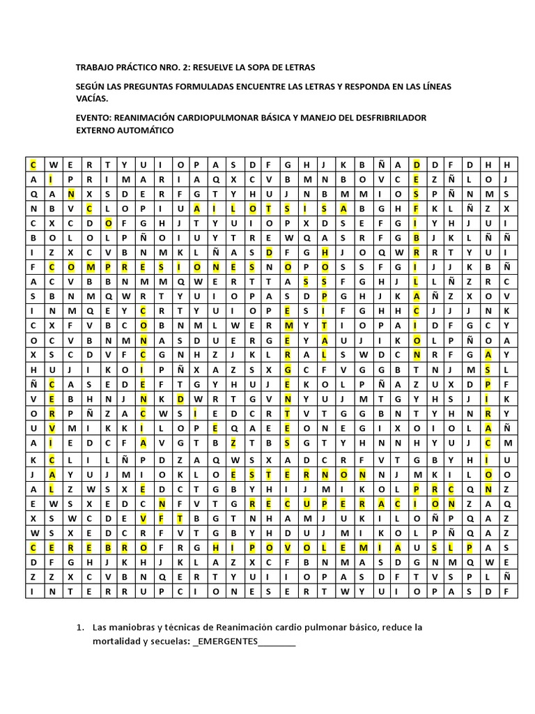 Sopa de Letras: RCP y Primeros Auxilios | PDF | Reanimación ...