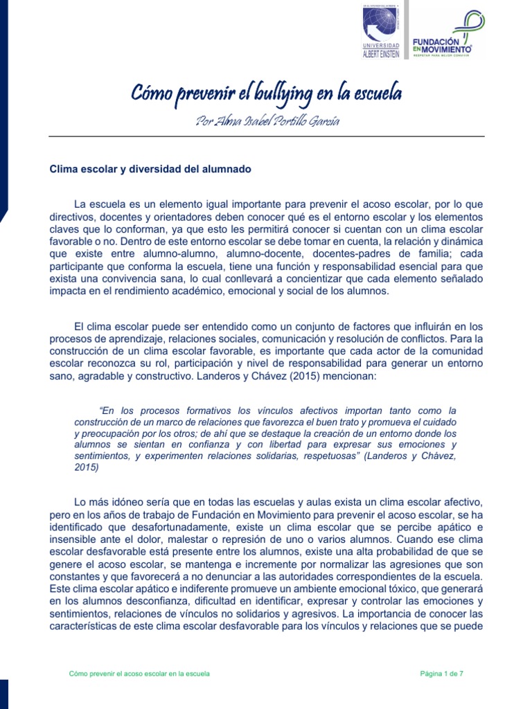 3.3 - Cómo Prevenir El Acoso Escolar en La Escuela | PDF | Aprendizaje ...