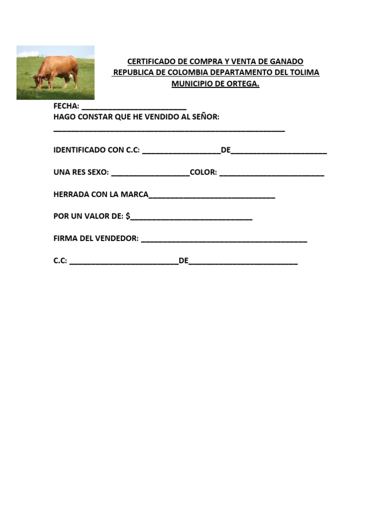 Certificado de Venta de Ganado PDF
