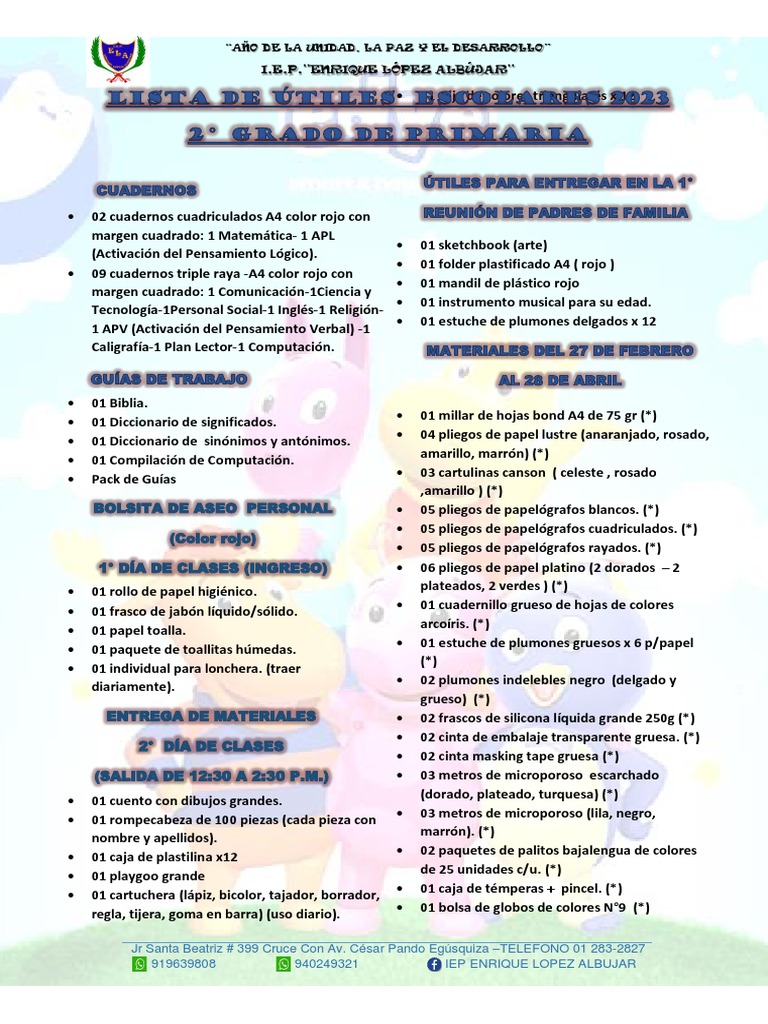 Lista de útiles 2do grado 2025 | PDF | Color | Arco iris
