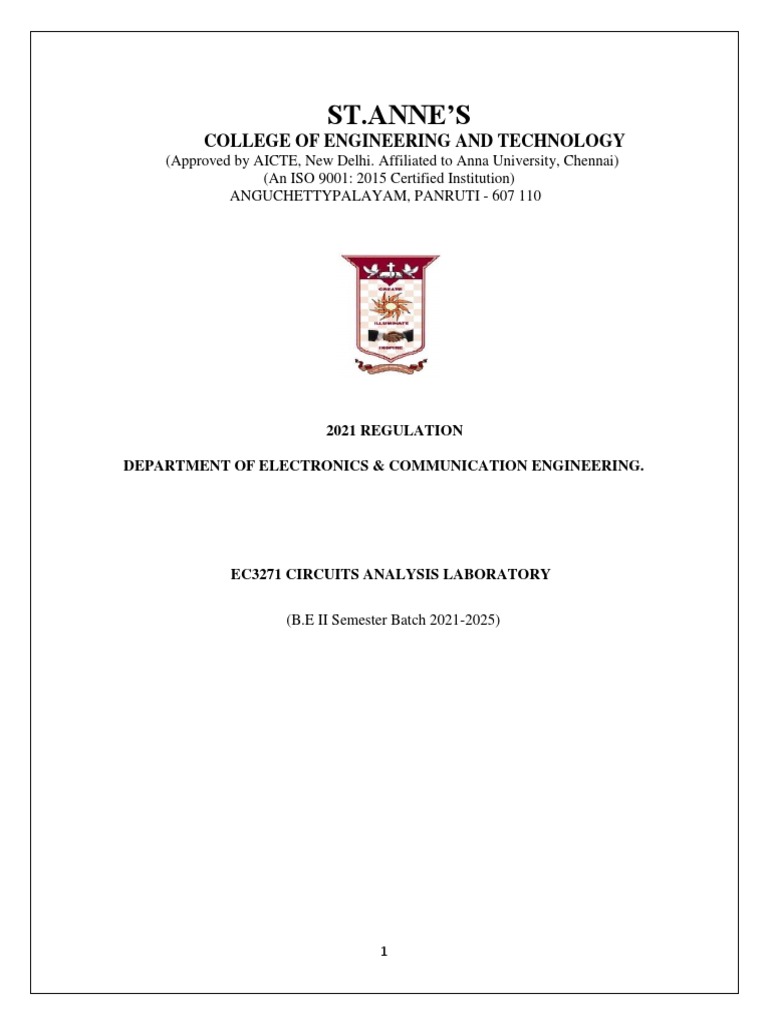 EC3271CIRCUIT ANALYSIS LABORATORY166789196CA Lab Manual PDF