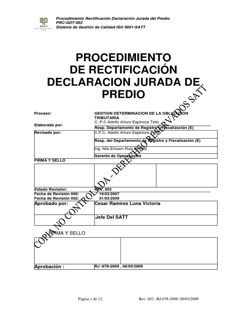 Rectificación de Declaración Jurada Predial | PDF | Sistema de manejo ...