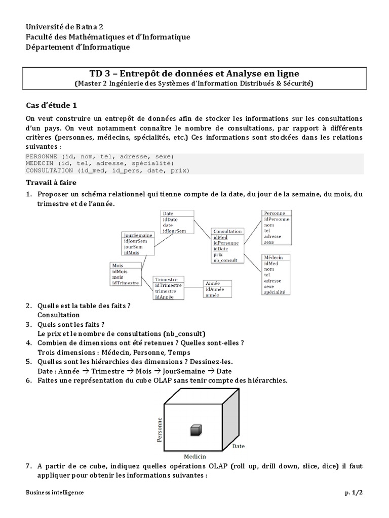 td3 Entrepot de Donnees Et Analyse en Ligne Corrige | PDF | Entrepôt de ...