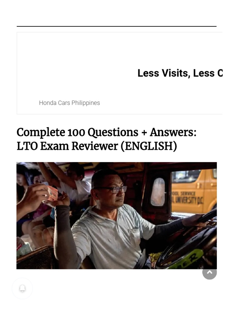 100 Questions + Answers LTO Exam Reviewer (ENGLISH) WhaALife! PDF