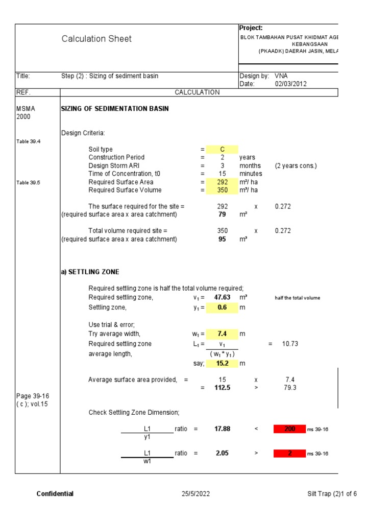 Sediment Basin Sizing Calculation Guide | PDF | Earth Sciences ...
