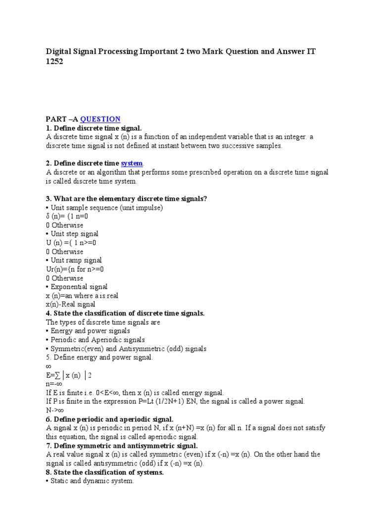 Digital Signal Processing Important 2 Two Mark Question and Answer IT