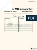 JEE Main 2023 Answer Key April 13 Shift 2 P2