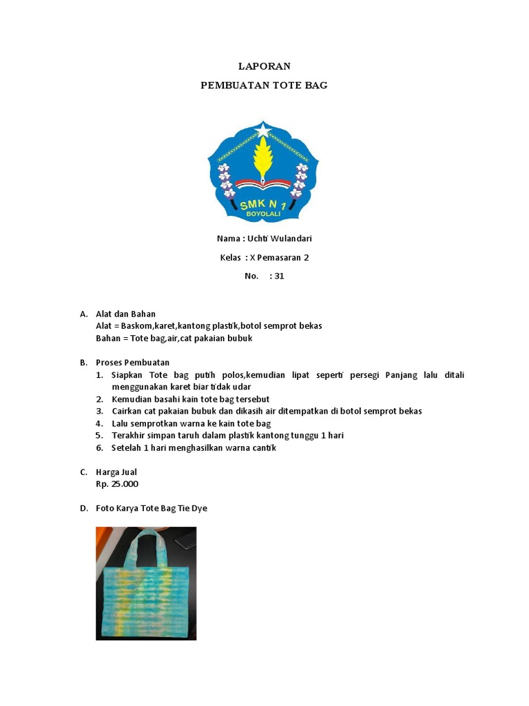 Proses Pembuatan Tote Bag Tie Dye | PDF