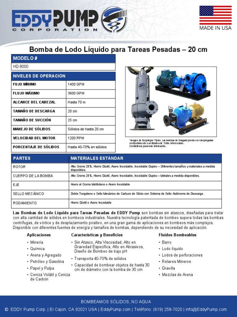 Bombas de Lodo Líquido EDDY HD 8000 | PDF | Sólido | Acero