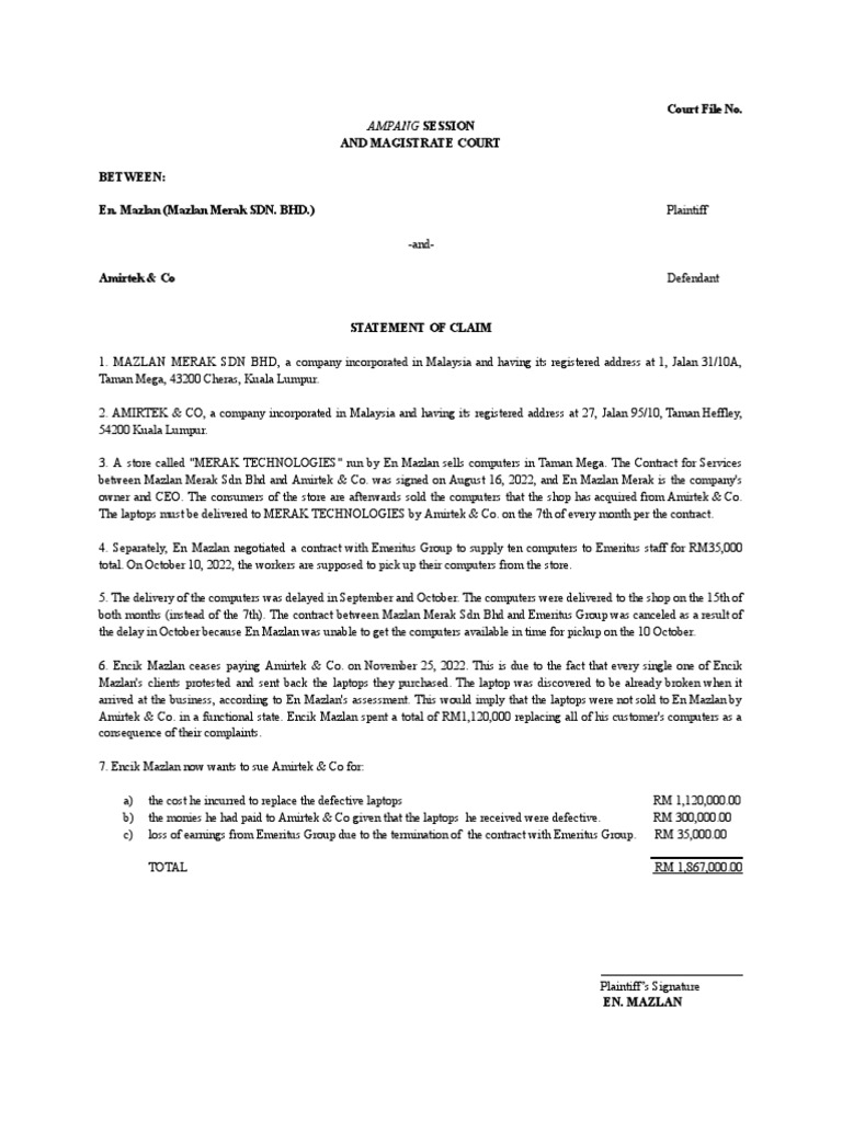 Statement of Claim | PDF | Business