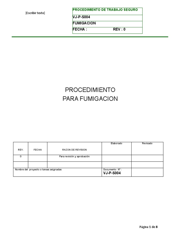Procedimiento Fumigacion | PDF | Pesticida | Higiene