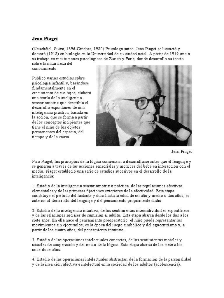 Biografía y Teoría de Jean Piaget | PDF | Sicología | Ciencias del ...