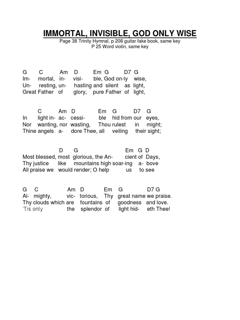 Immortal Invisible God Only Wise | PDF