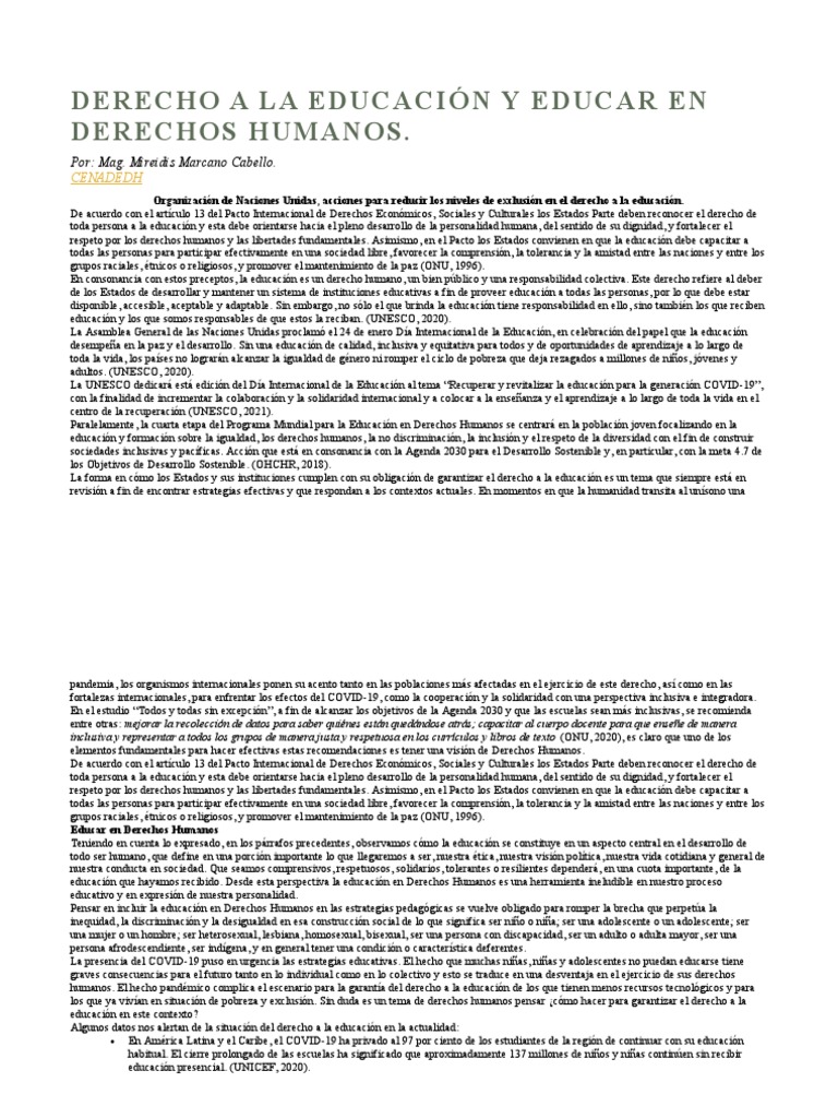 Derecho a la Educación y Derechos Humanos | PDF | Derechos humanos ...