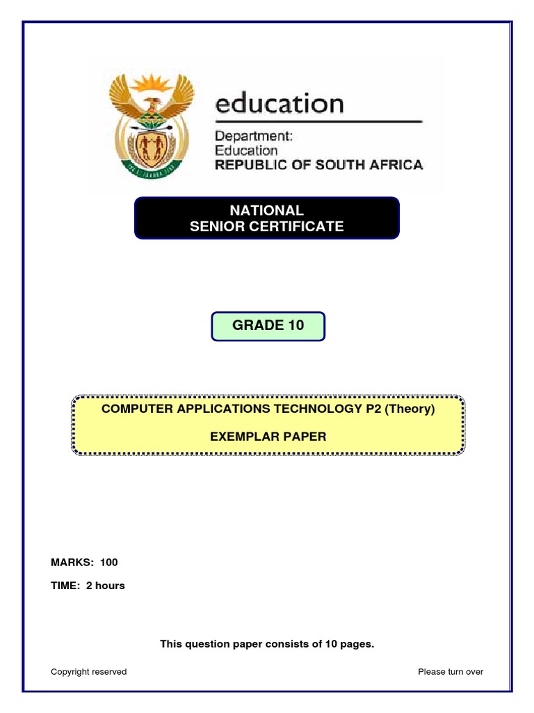 Computer Applications Technology Grade 10 Exam Paper | PDF