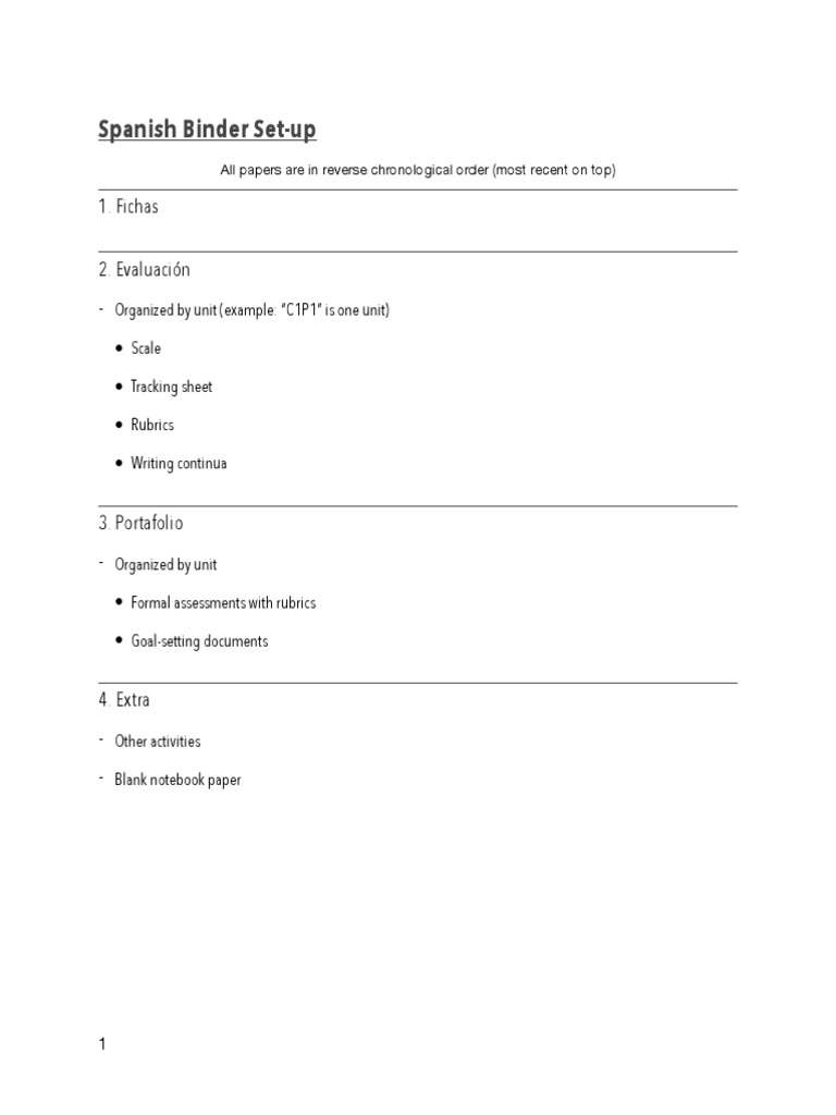 Spanish Binder Setup PDF