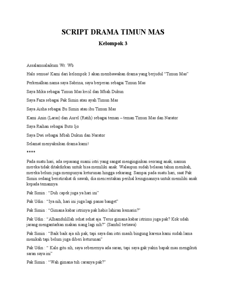Drama Timun Mas: Kisah Legenda Anak dari Timun | PDF | Fiksi Misteri ...