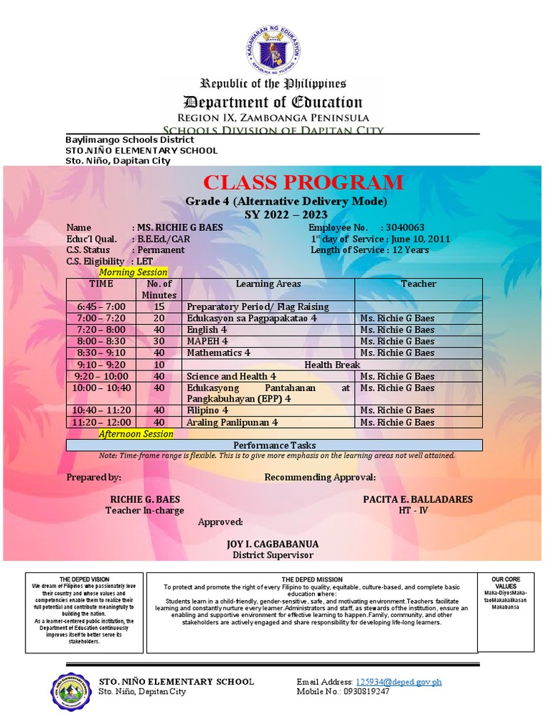 Class Program Half Day | PDF