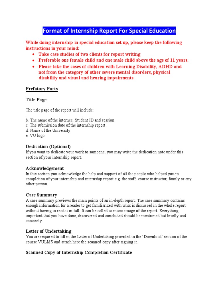 Internship Template For Special Education Settings Updated | PDF