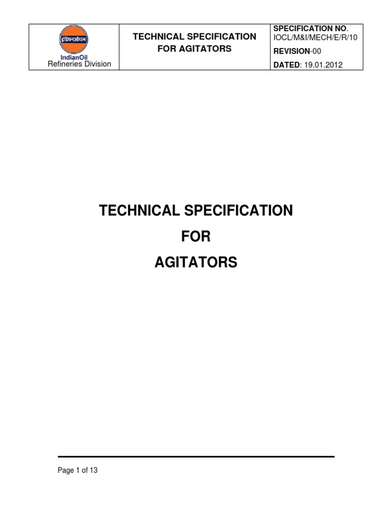 Technical Specification For Agitators | PDF | Specification (Technical ...