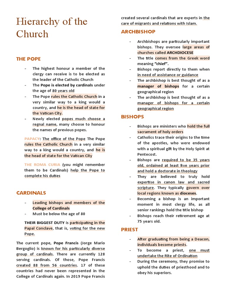 Hierarchy of The Church PDF Catholic Church
