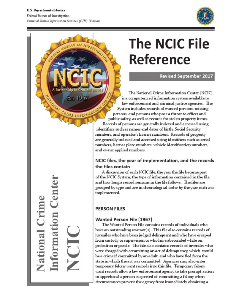 Ncic file reference card pdf national instant criminal background