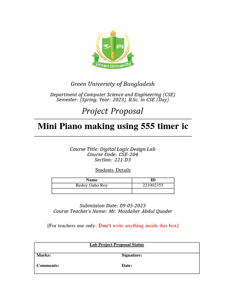 Lab Project Proposal-221002370 | PDF | Piano | Timer