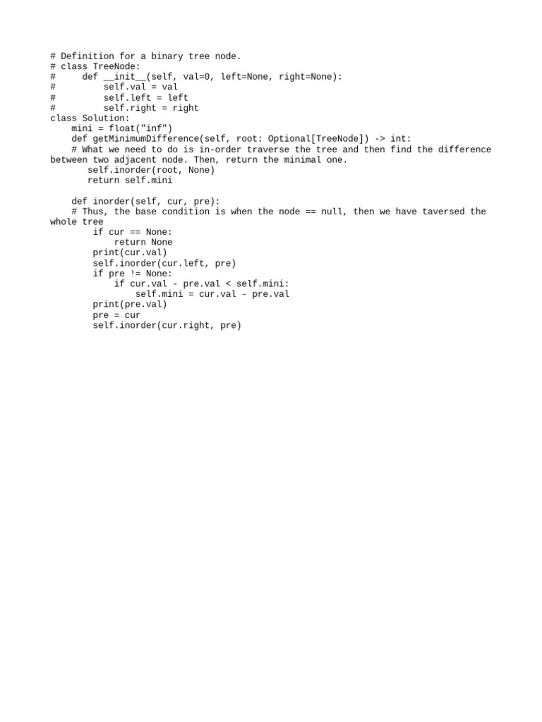 Leetcode 530. Minimum Absolute Difference in BST | PDF