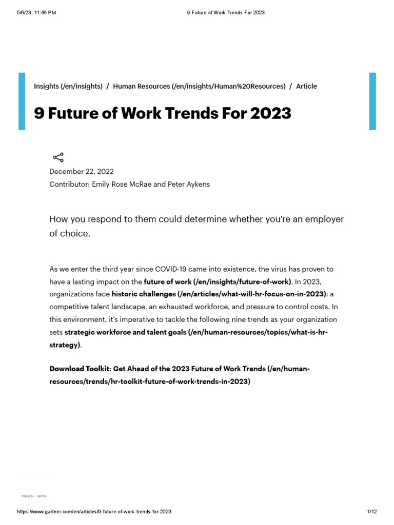 Gartner - 9 Future of Work Trends For 2023 | PDF | Artificial ...