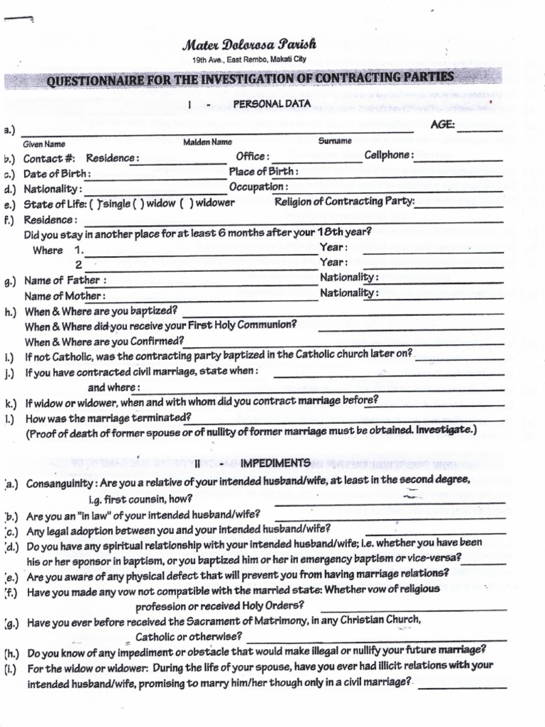Wedding Questionnaire Form | PDF