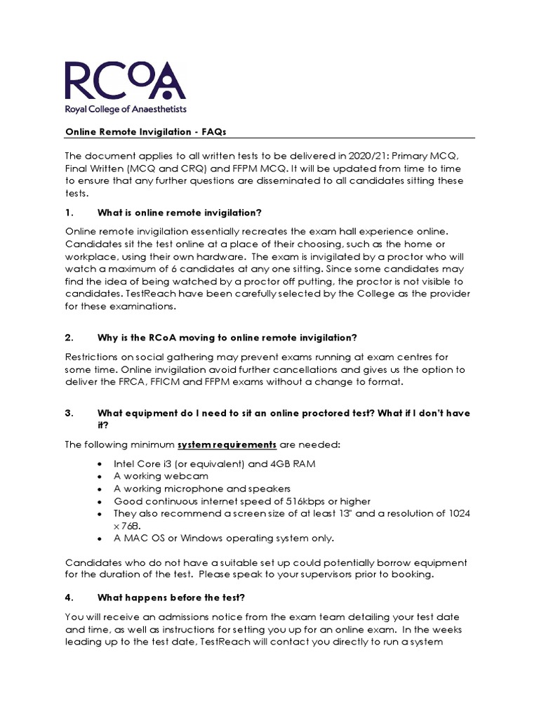 Remote Proctoring FAQs | PDF