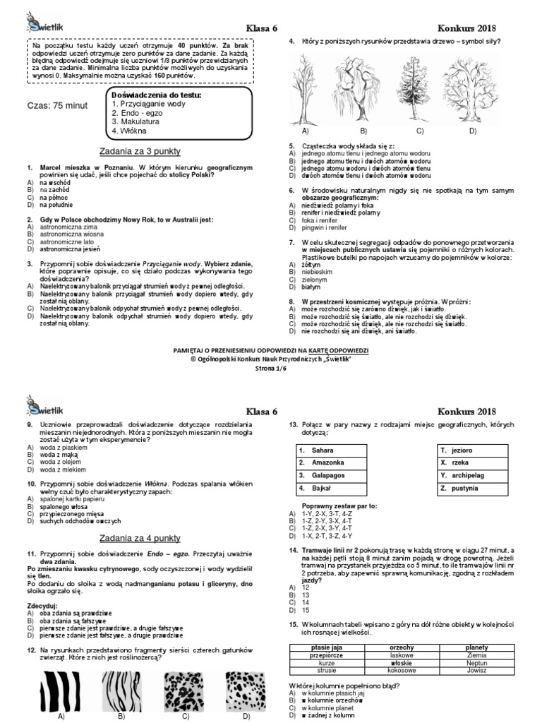 Test Klasa 6 Konkurs-2018 www1 | PDF