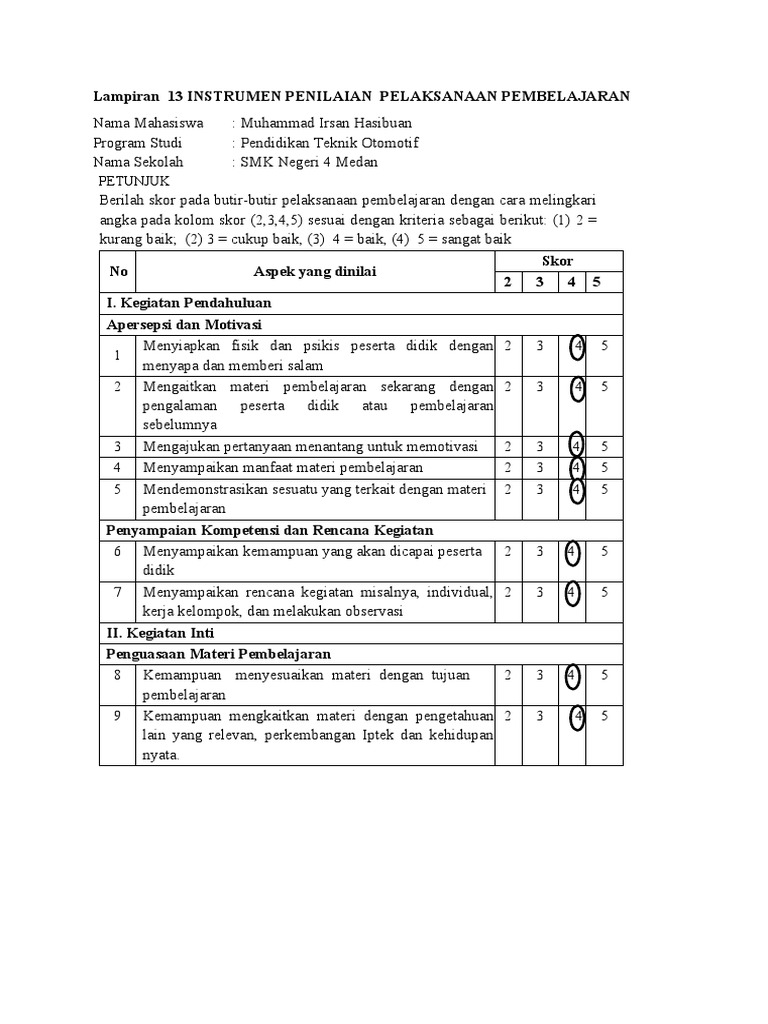 Instrumen Penilaian Pembelajaran SMK Medan | PDF