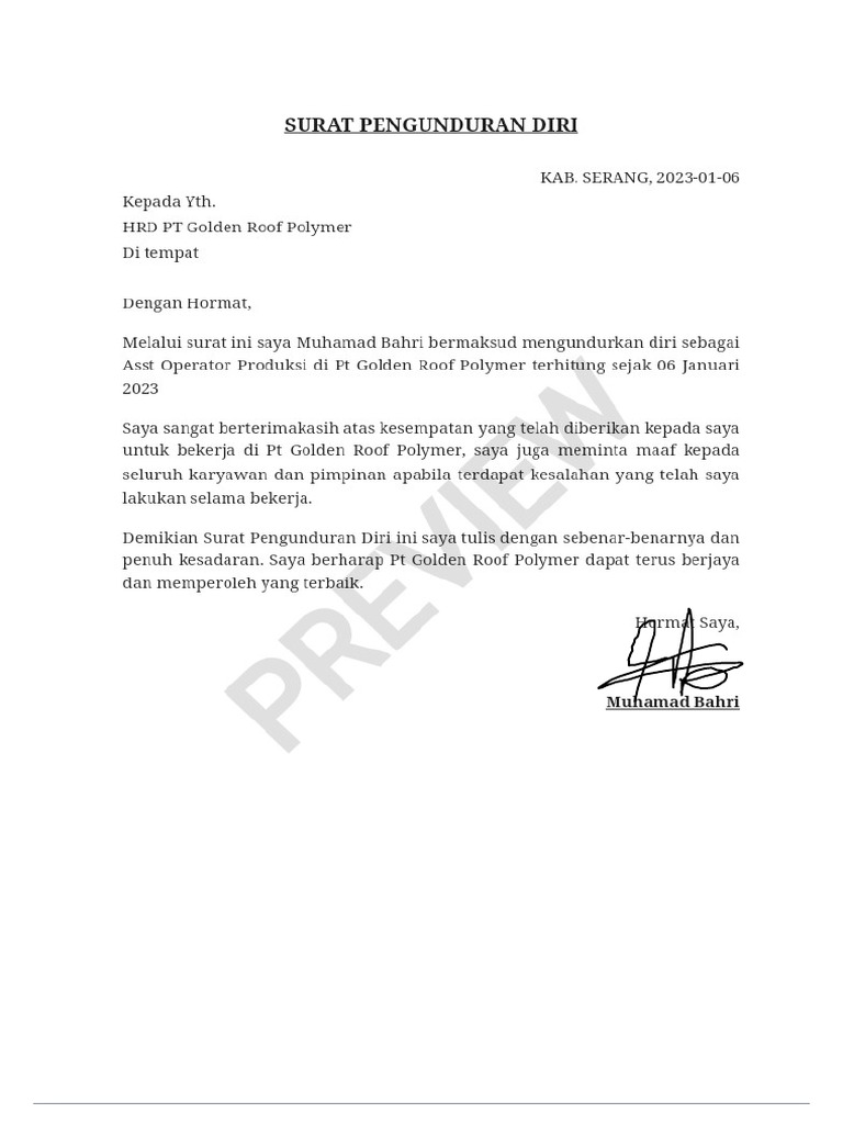 Surat Pengunduran Diri PDF