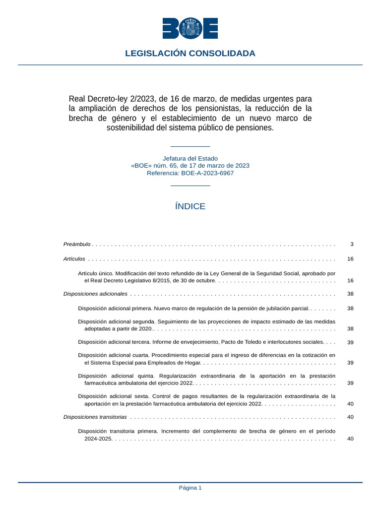 BOE A 2023 6967 Consolidado PDF Pensión Jubilación
