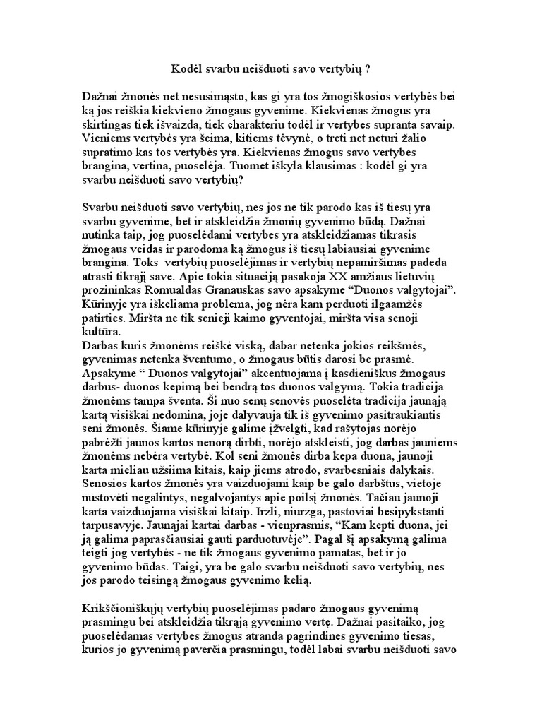 Kodėl Svarbu Neišduoti Savo Vertybių.. | PDF