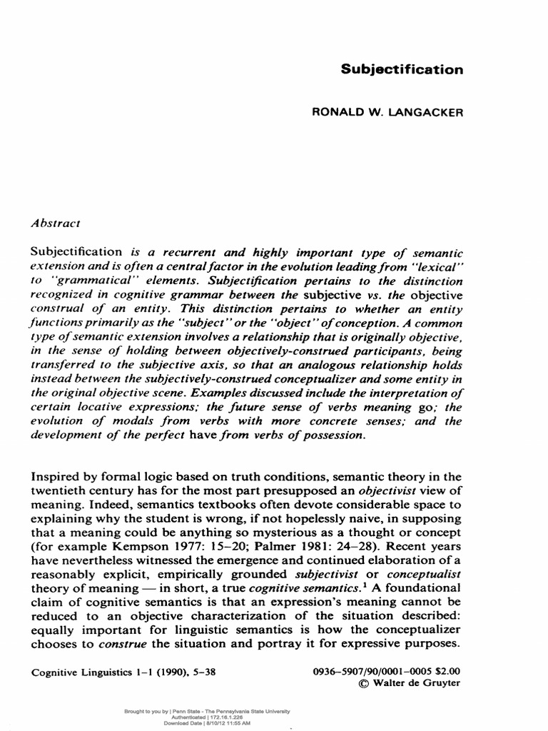 Understanding Subjectification in Semantics | PDF | Clause | Predicate ...