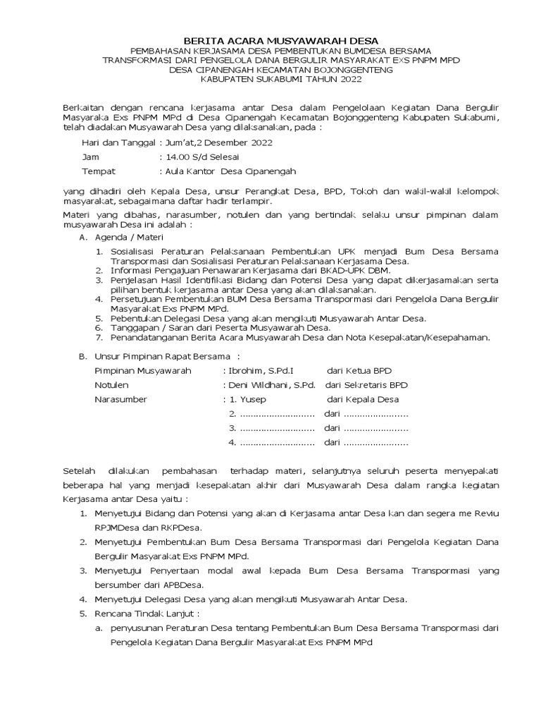 BERITA ACARA DAN NOTULEN Musdes | PDF