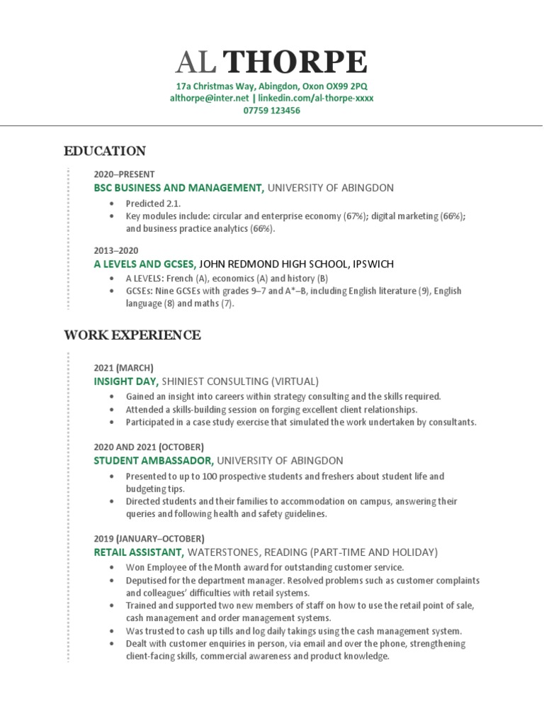 Internship Cv Template Pdf Communication