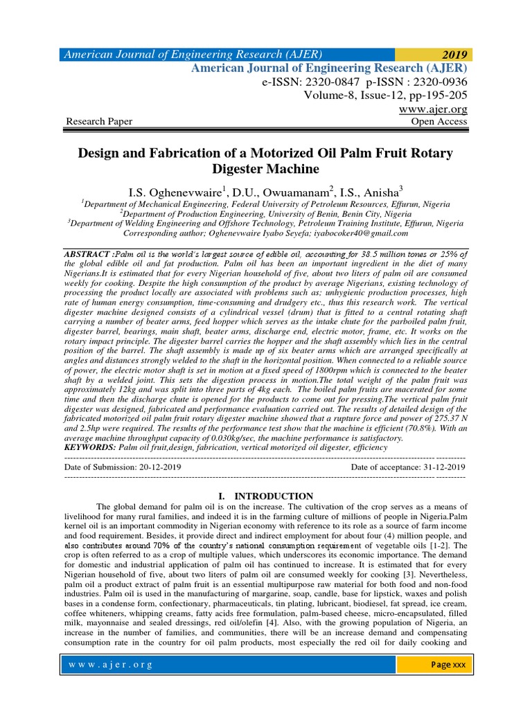 Motorized Rotary Palm Oil Digester Design | PDF | Engines | Strength Of ...