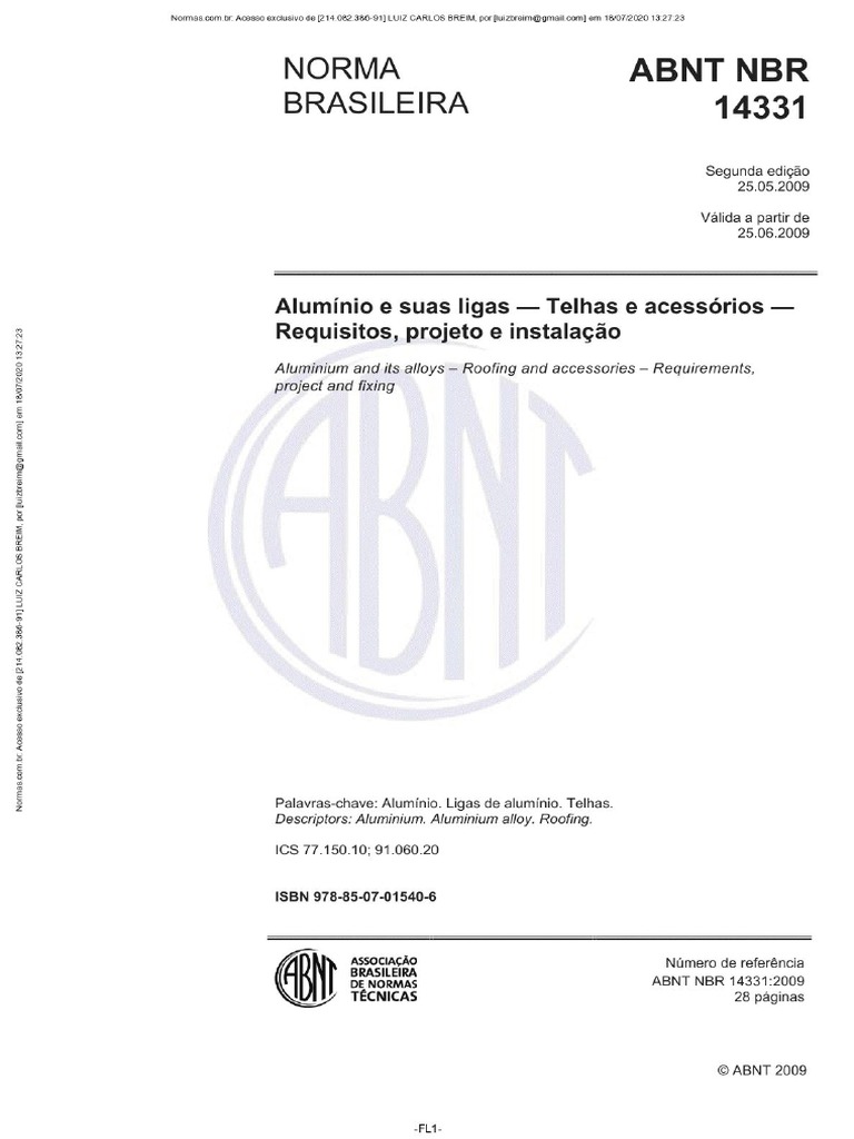 NBR 14331 - 2009 - Alumínio e Suas Ligas - Telhas e Acessórios ...