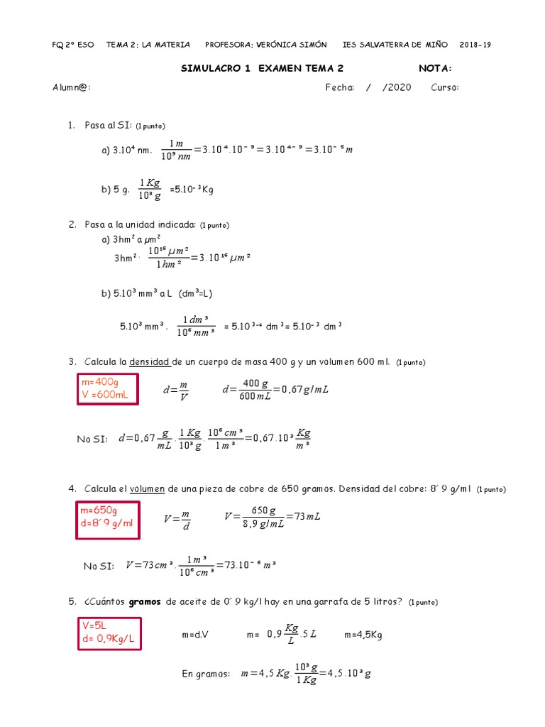 Solucion Simulacros EXAMEN T2 Fyq | PDF | Gases | Presión