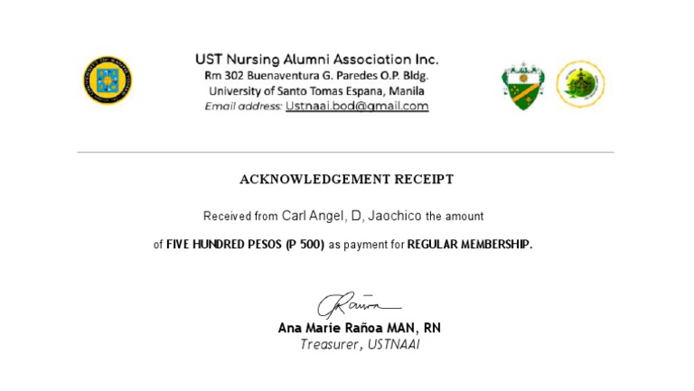 ACKNOWLEDGEMENT RECEIPT FOR Carl Angel, D, Jaochico | PDF