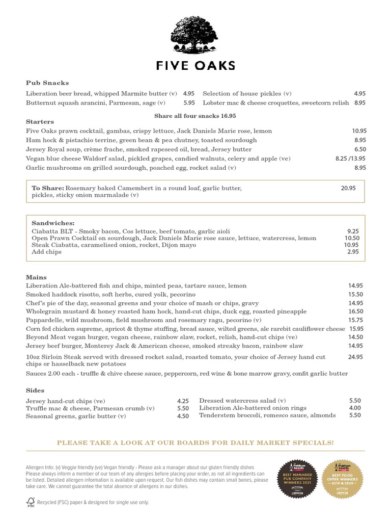 Five Oaks Lunch Menu Price Changes May 2022 | PDF | Sauce | Hamburgers