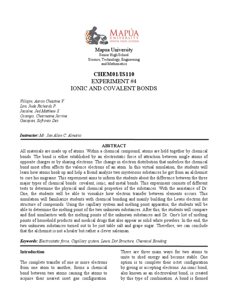 Chm Postlab 4 Group4 Pdf Ion Ionic Bonding