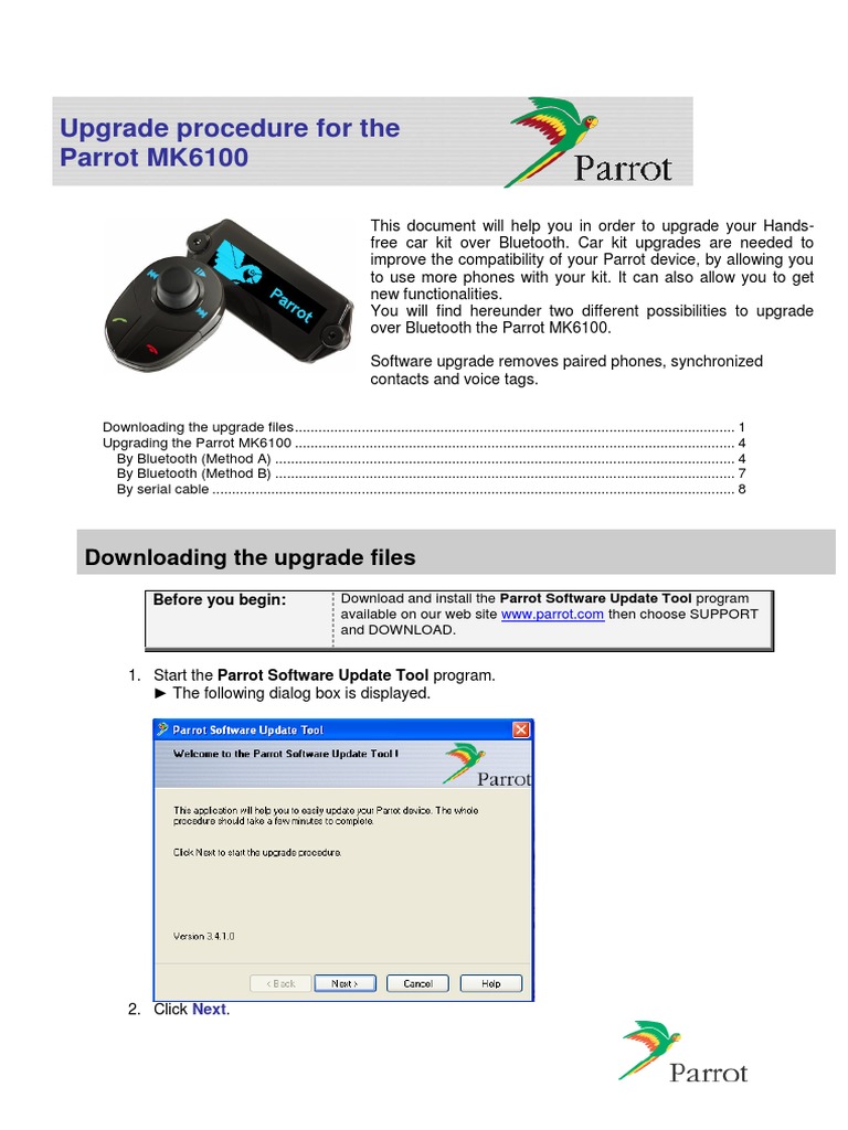 Parrot mk6100 - Upgrade Procedure en | PDF