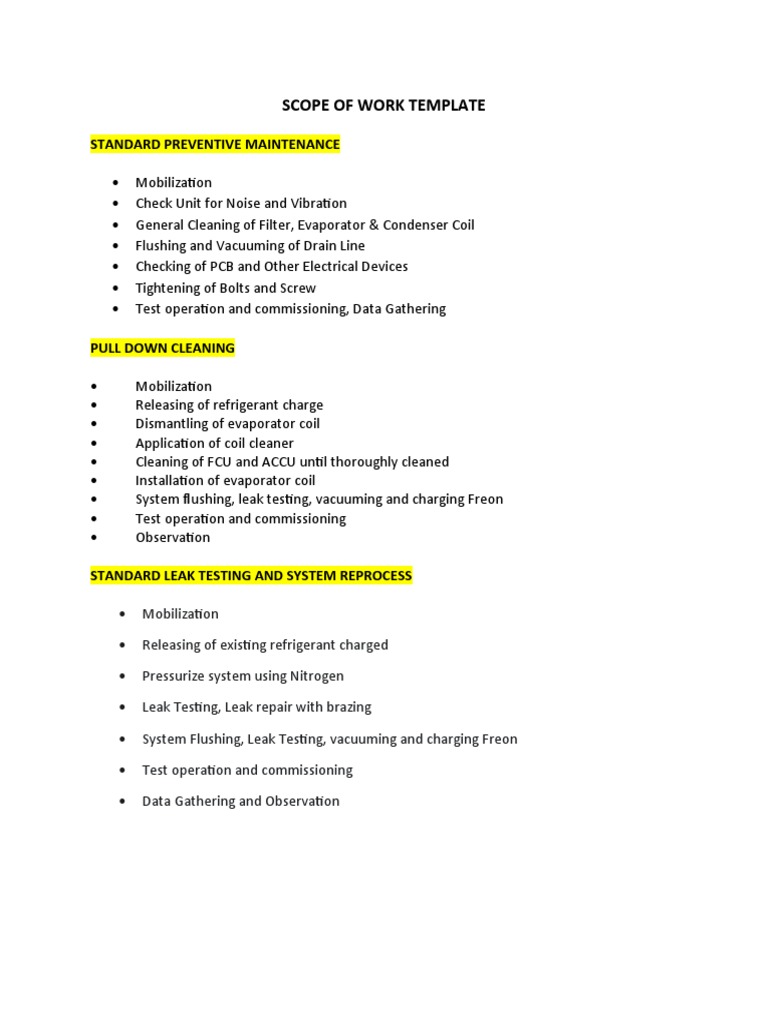 Scope of Work Template For Aircon PDF