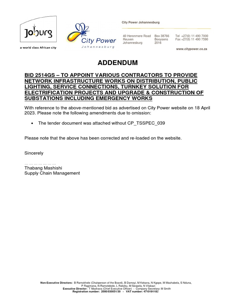 Amendments to Bid 2514GS Document | PDF